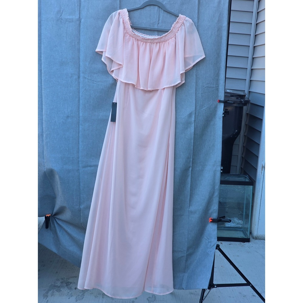 Venus Peach Off The Shoulder Ruffle Maxi Dress Size 10 NWT Formal Bridesmaid